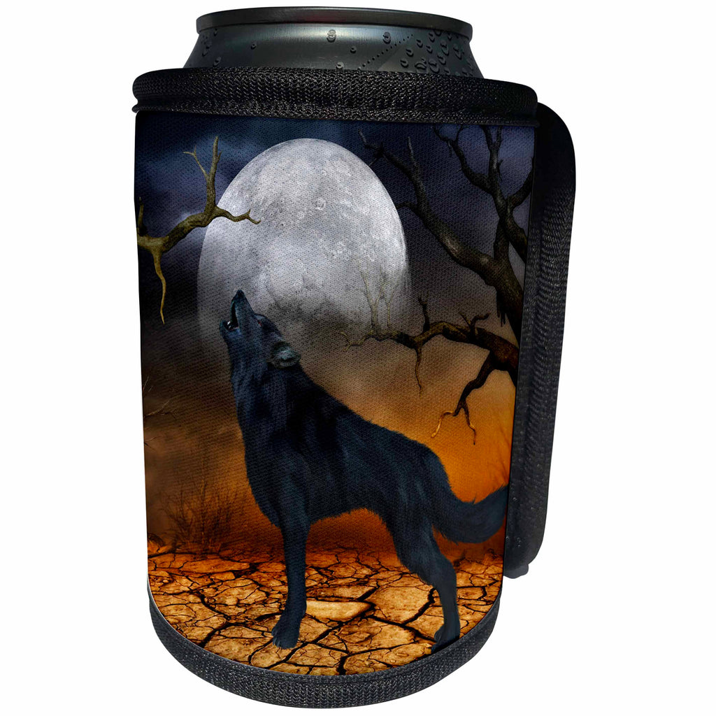 3dRose Heike Köhnen Design Animal - Awesome wolf in the night - Can Cooler Bottle Wrap (cc_256365)