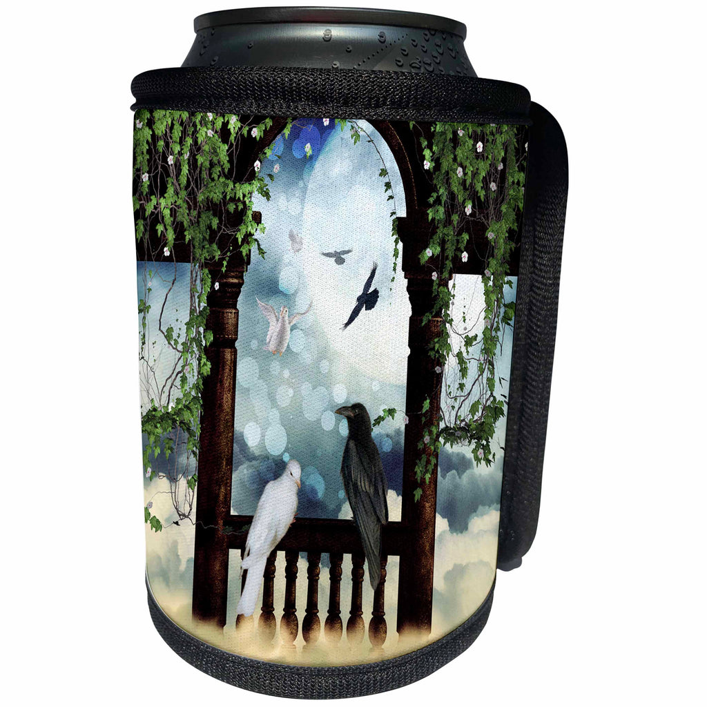 3dRose Heike Köhnen Design Animal - The crow and the dove - Can Cooler Bottle Wrap (cc_256370)