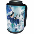 3dRose Heike Köhnen Design Animal - Cute birds with flowers blue colors - Can Cooler Bottle Wrap (cc_256379)