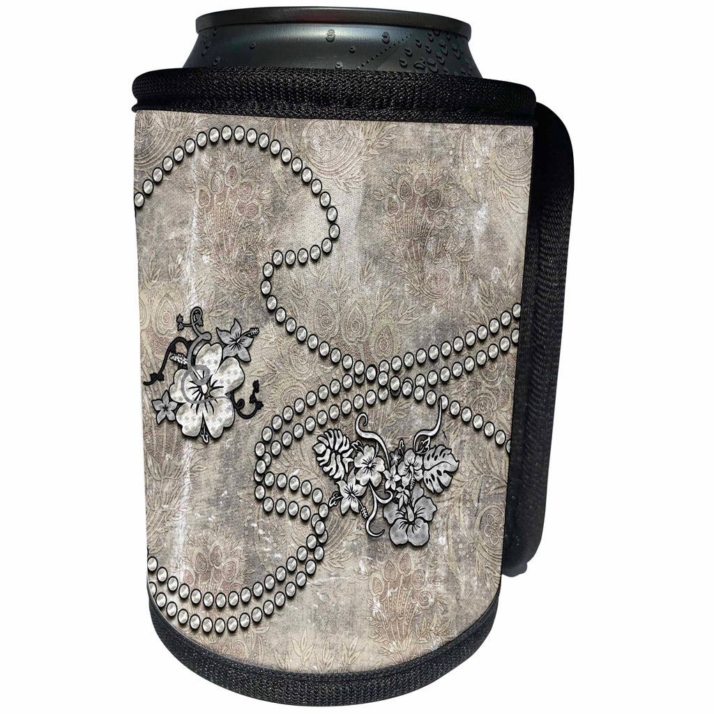 3dRose Heike Köhnen Design Vintage - Elegant vintage design with flowers - Can Cooler Bottle Wrap (cc_256387)