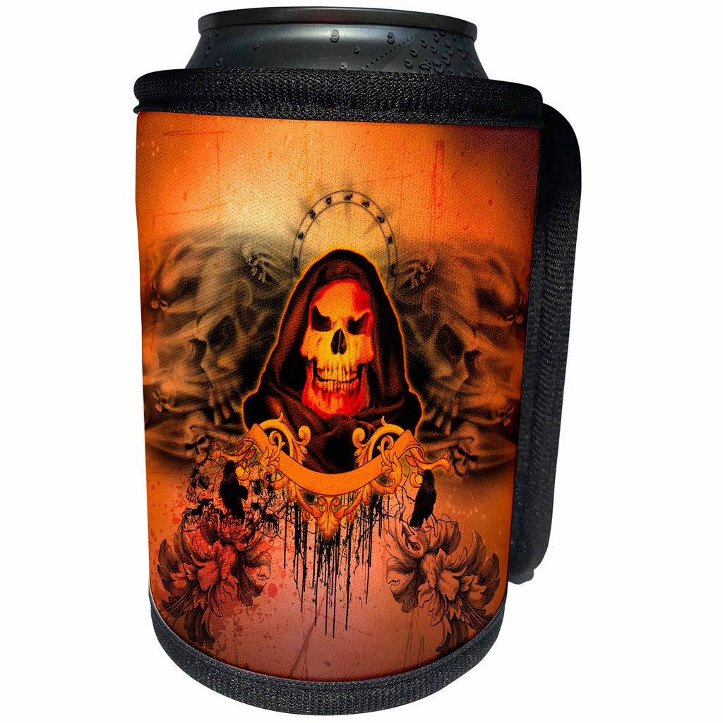 3dRose Heike Köhnen Design Skull - Amazing skull with flying skulls on the background - Can Cooler Bottle Wrap (cc_256390)