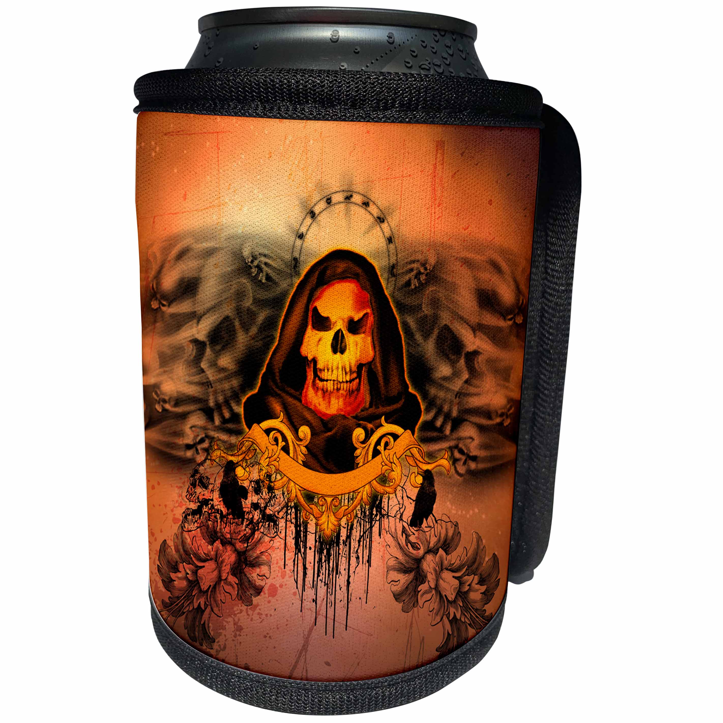 3dRose Heike Köhnen Design Skull - Amazing skull with flying skulls on the background - Can Cooler Bottle Wrap (cc_256390)