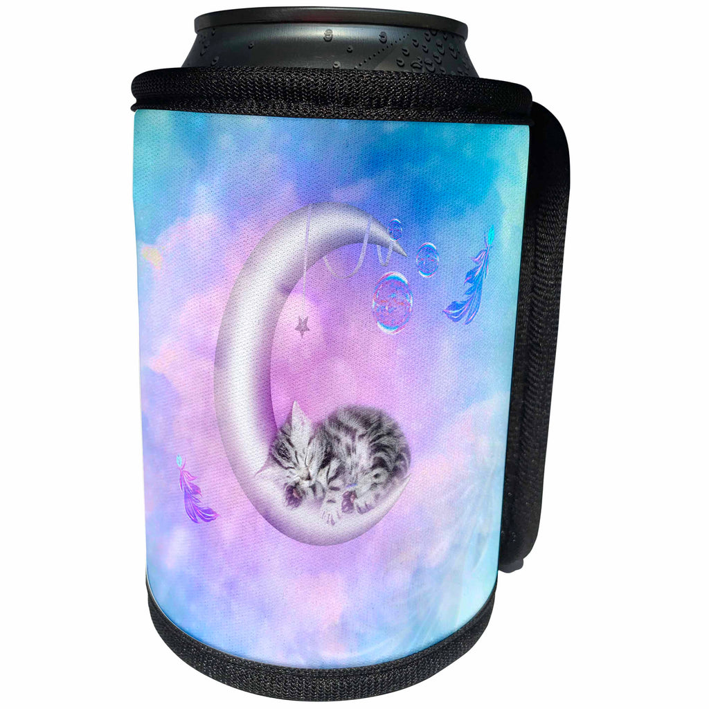 3dRose Heike Köhnen Design Animal - Cute sleeping kitten in the sky - Can Cooler Bottle Wrap (cc_256392)