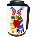 3dRose All Smiles Art Birds - Funny Cool Colorful Owl Drinking Red Wine Art - Can Cooler Bottle Wrap (cc_256401)