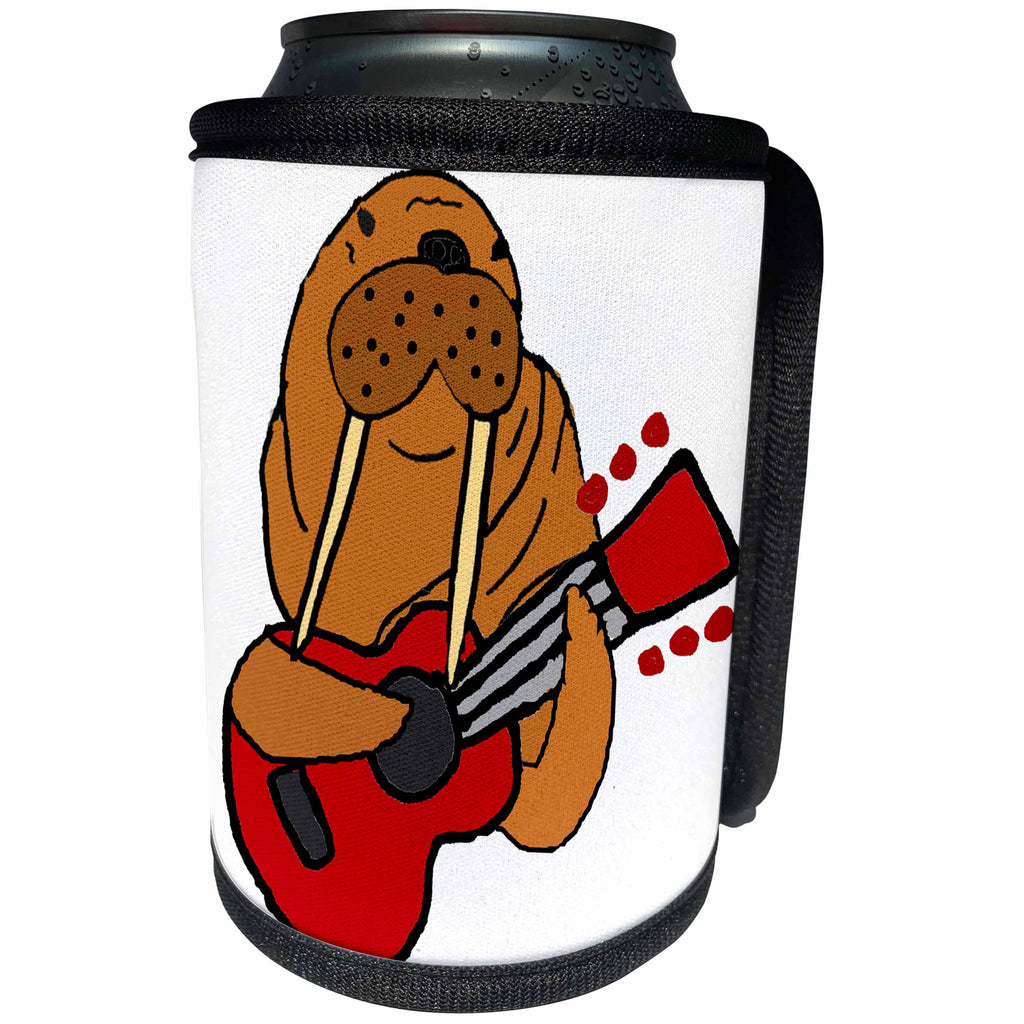 3dRose All Smiles Art Music - Funny Cute Walrus Playing Guitar Art - Can Cooler Bottle Wrap (cc_256403)