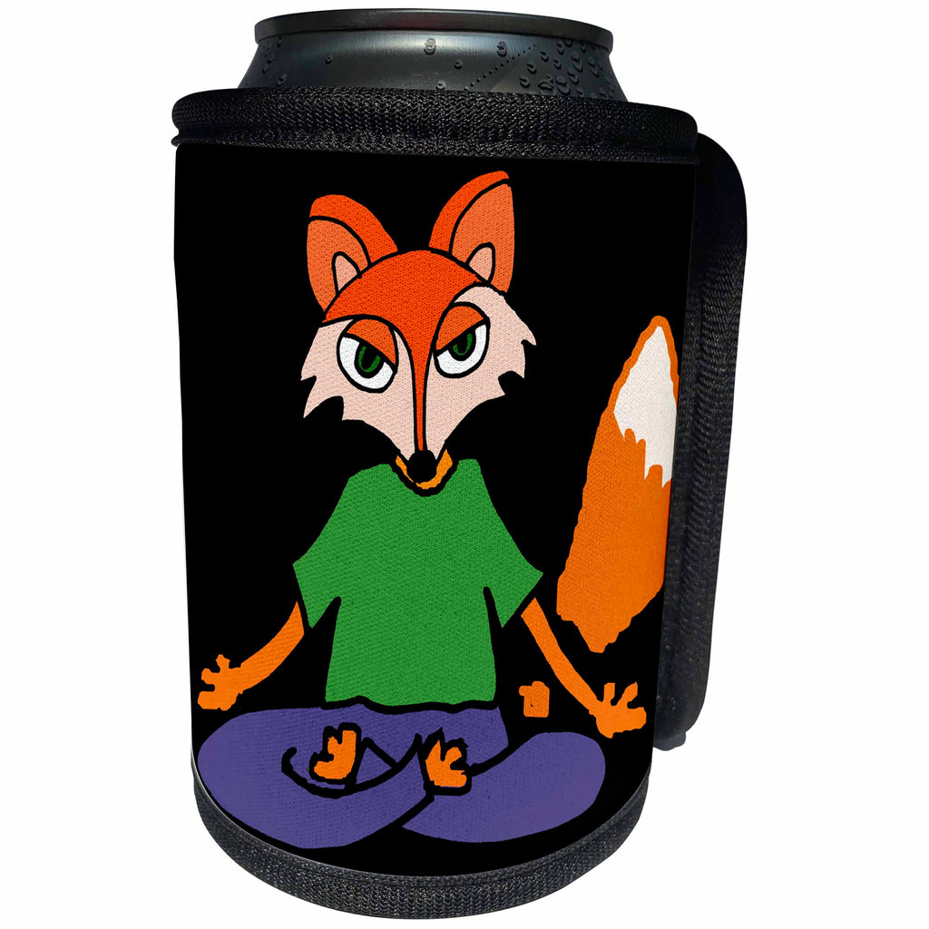 3dRose All Smiles Art Animals - Funny Cute Red Fox in Lotus Position Yoga - Can Cooler Bottle Wrap (cc_256404)
