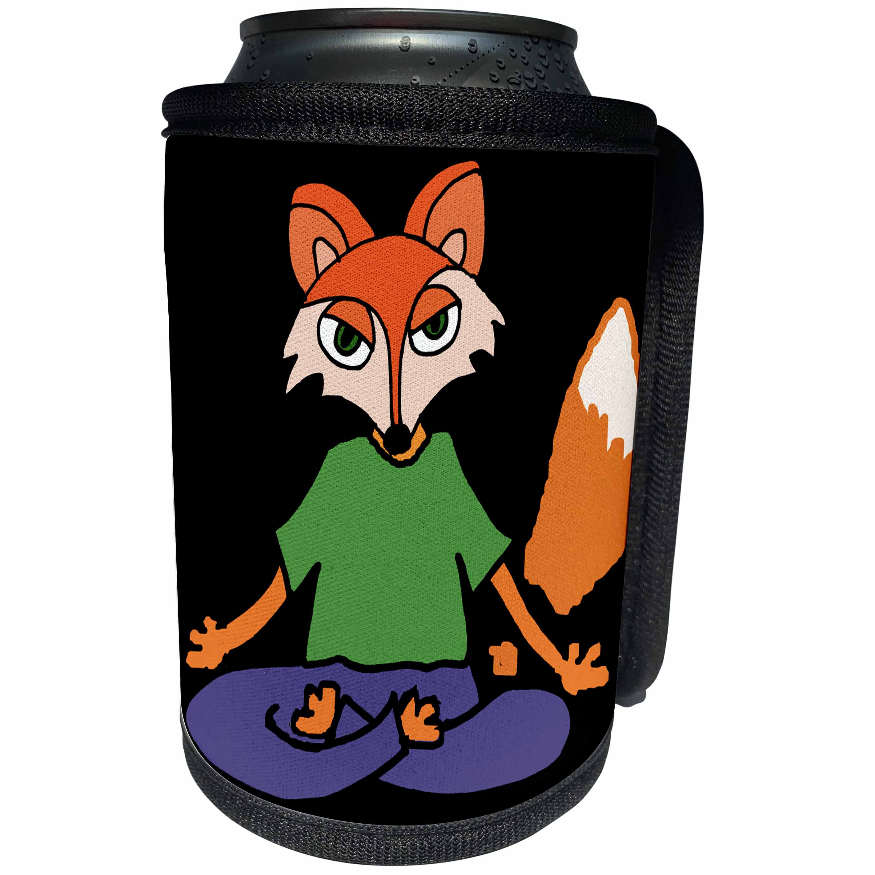 3dRose All Smiles Art Animals - Funny Cute Red Fox in Lotus Position Yoga - Can Cooler Bottle Wrap (cc_256404)