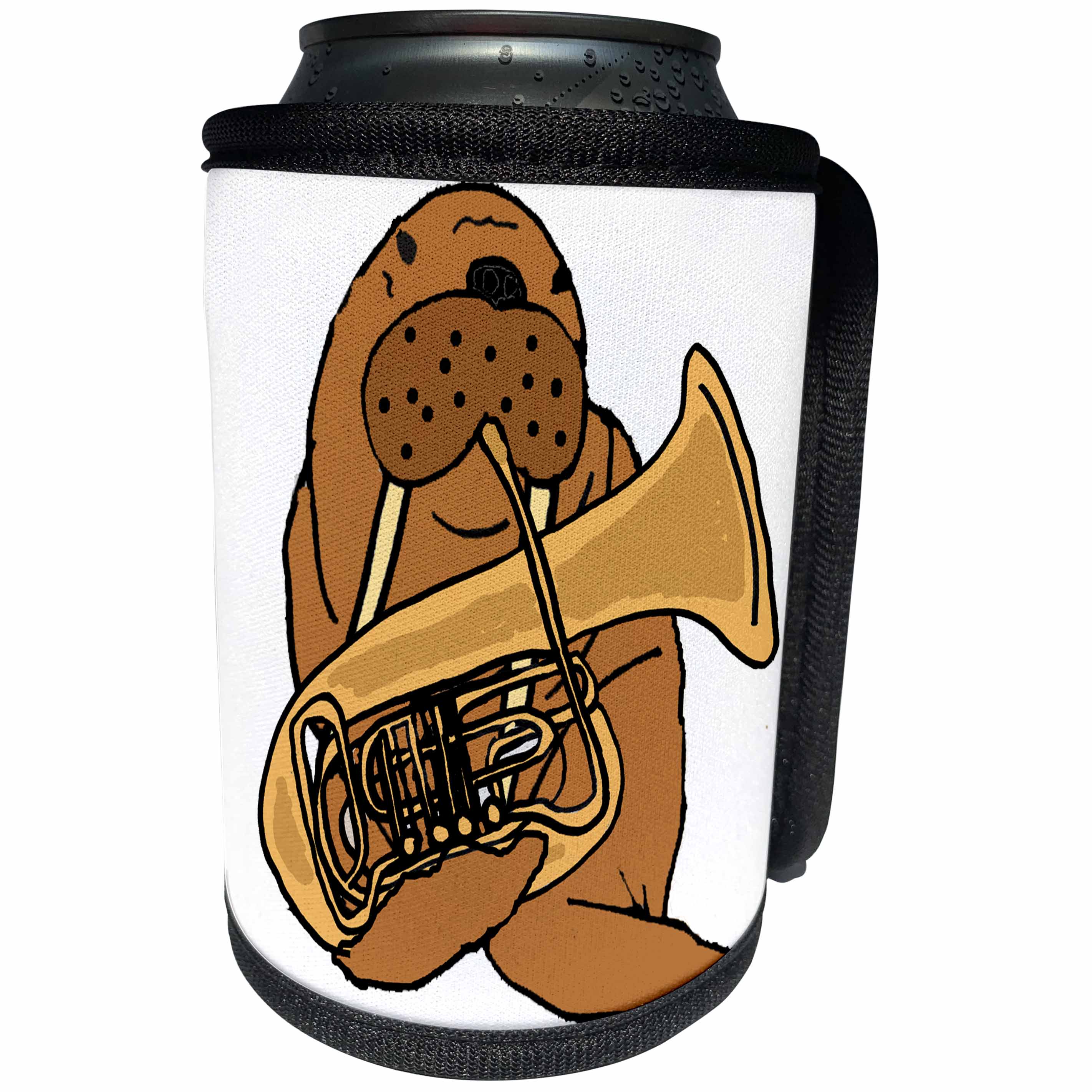 3dRose All Smiles Art Music - Funny Cute Walrus Playing Tuba Cartoon - Can Cooler Bottle Wrap (cc_256405)