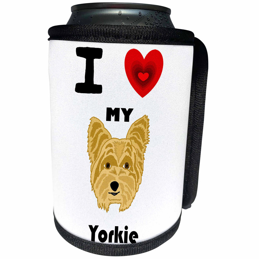3dRose All Smiles Art Pets - Funny Cute I Love my Yorkie Yorkshire Terrier Dog Art - Can Cooler Bottle Wrap (cc_256406)