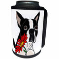 3dRose All Smiles Art Pets - Funny Cute Boston Terrier Puppy Dog with Red Daisy Flower - Can Cooler Bottle Wrap (cc_256409)
