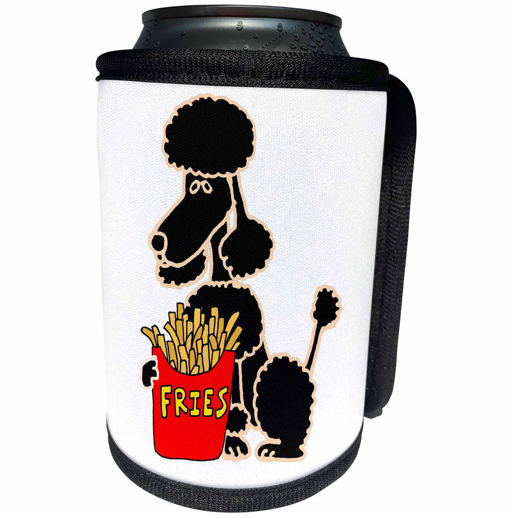 3dRose All Smiles Art Pets - Funny Cute Black Poodle Dog Eating French Fries Cartoon - Can Cooler Bottle Wrap (cc_256411)