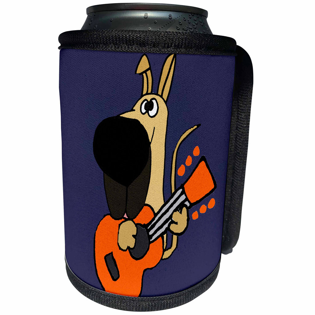 3dRose All Smiles Art Music - Funny Cute Fawn Great Dane Dog Playing Guitar - Can Cooler Bottle Wrap (cc_256413)