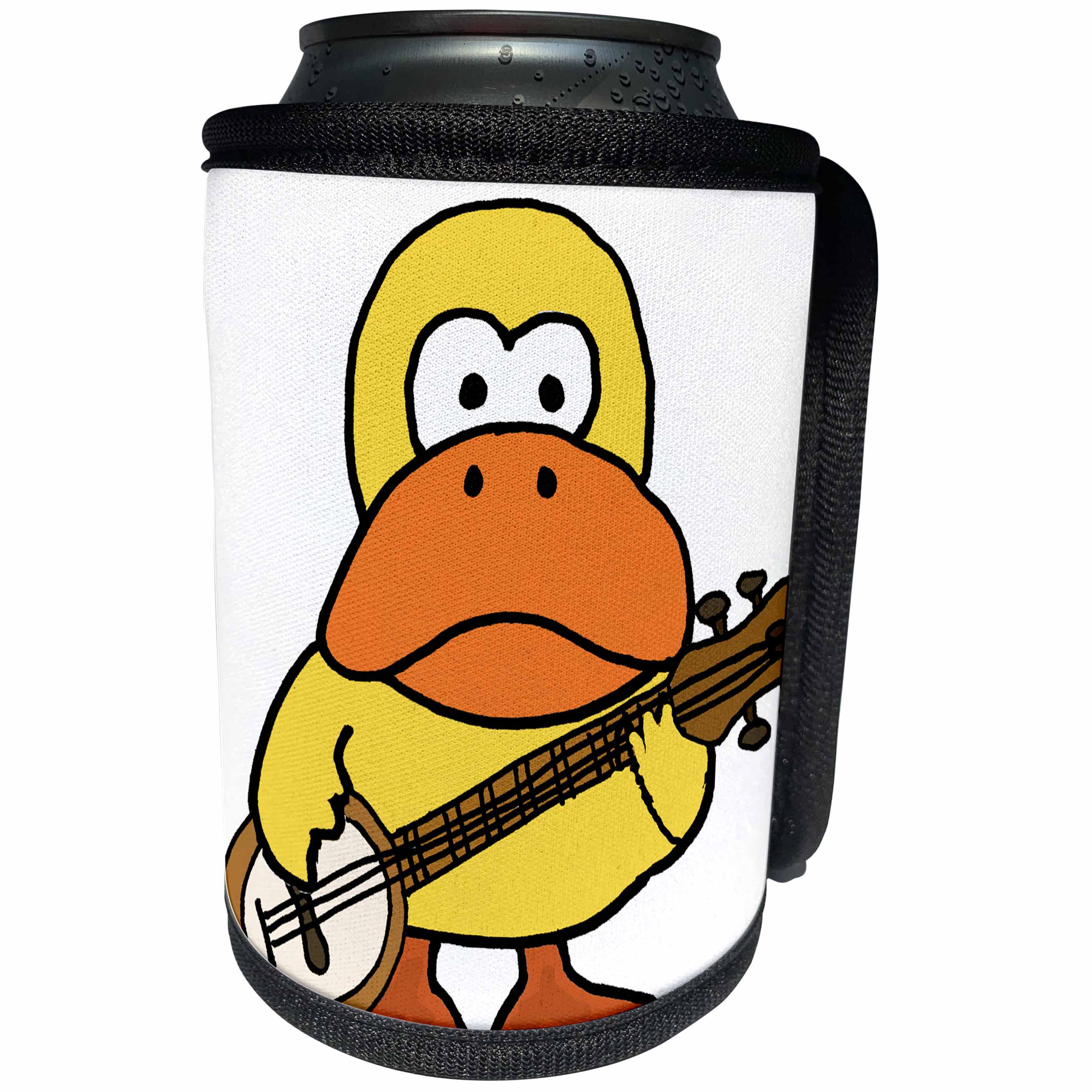 3dRose All Smiles Art Music - Funny Cute Yellow Duck Playing the Banjo - Can Cooler Bottle Wrap (cc_256417)