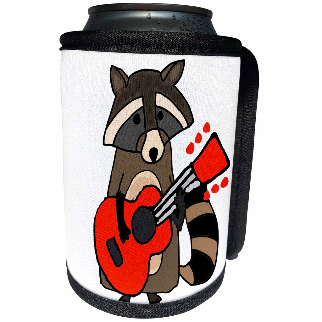3dRose All Smiles Art Music - Funny Cute Raccoon Playing Guitar Cartoon - Can Cooler Bottle Wrap (cc_256424)