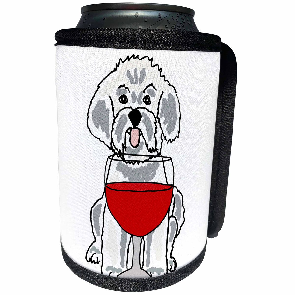 3dRose All Smiles Art Drinking - Funny Cute Bichon Frise Drinking Red Wine - Can Cooler Bottle Wrap (cc_256428)
