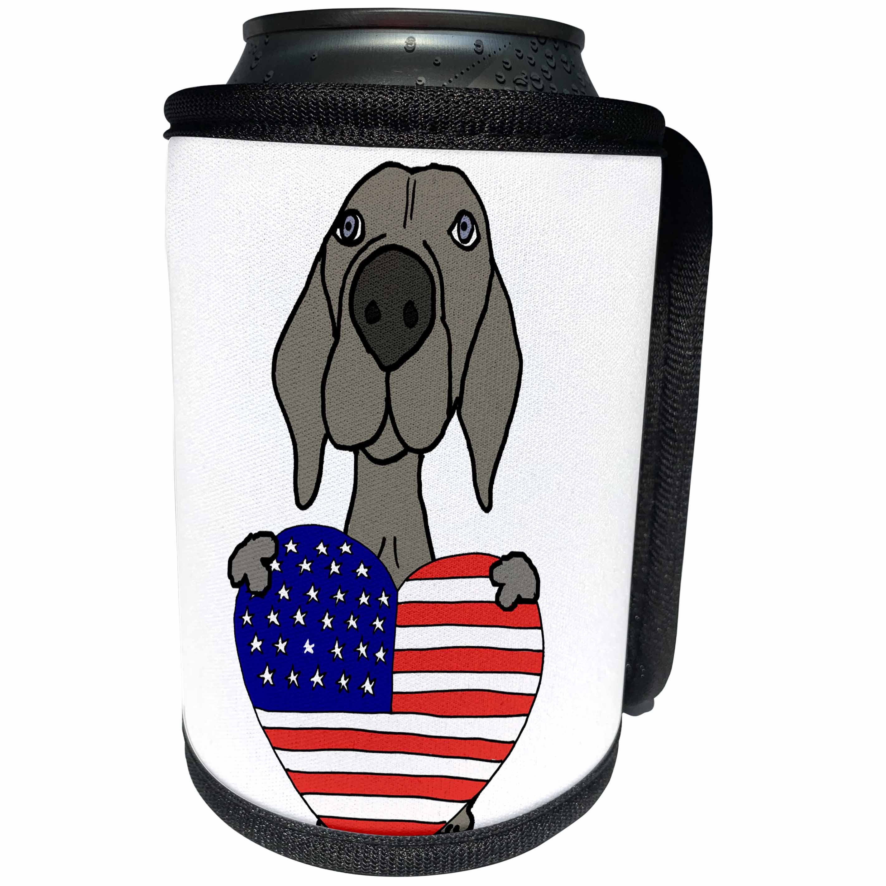 3dRose All Smiles Art Pets - Funny Cute Weimaraner Dog with American Flag Heart - Can Cooler Bottle Wrap (cc_256436)