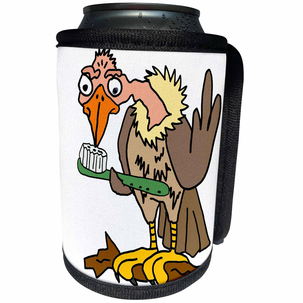 3dRose All Smiles Art Funny - Funny Cute Vulture or Buzzard with Toothbrush - Can Cooler Bottle Wrap (cc_256443)