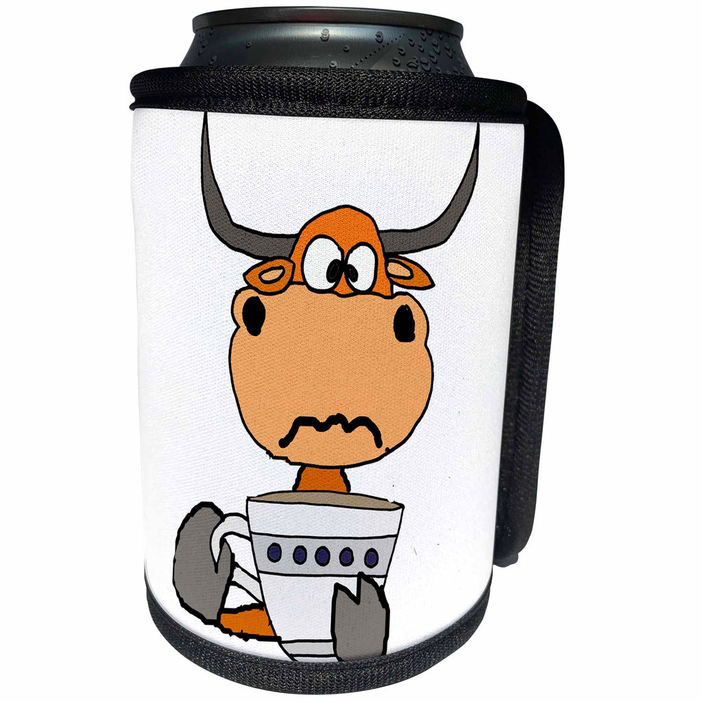 3dRose All Smiles Art Funny - Funny Cute Bull in a China Shop Sipping Tea - Can Cooler Bottle Wrap (cc_256444)