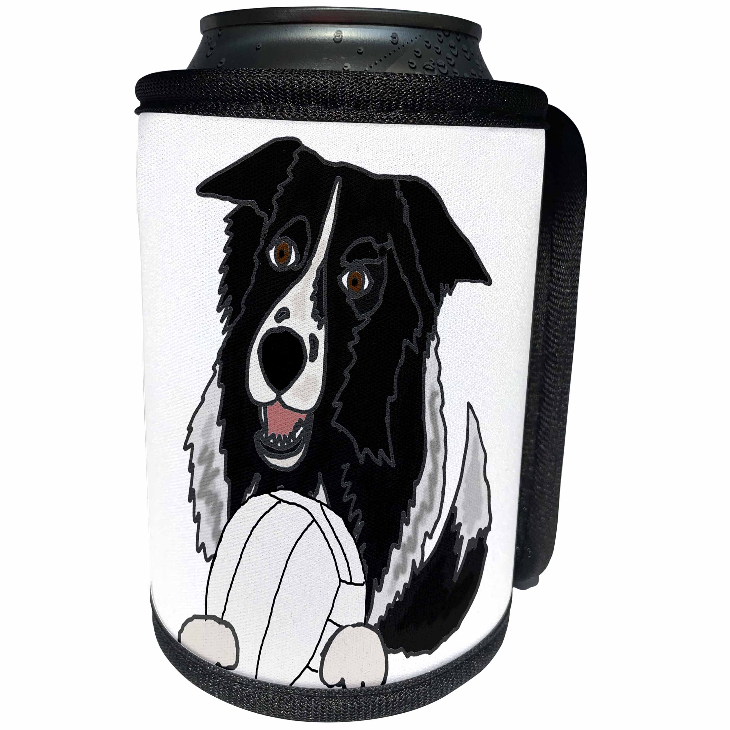 3dRose All Smiles Art Sports and Hobbies - Funny Cute Border Collie Dog Playing Volleyball - Can Cooler Bottle Wrap (cc_256445)
