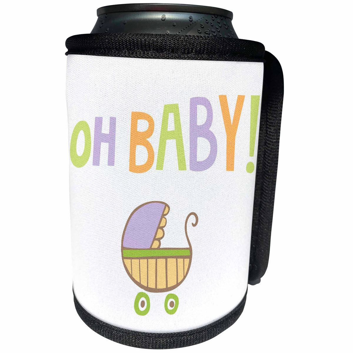 3dRose Xander announcement quotes - Oh baby, picture of a baby stroller on a white background - Can Cooler Bottle Wrap (cc_256526)