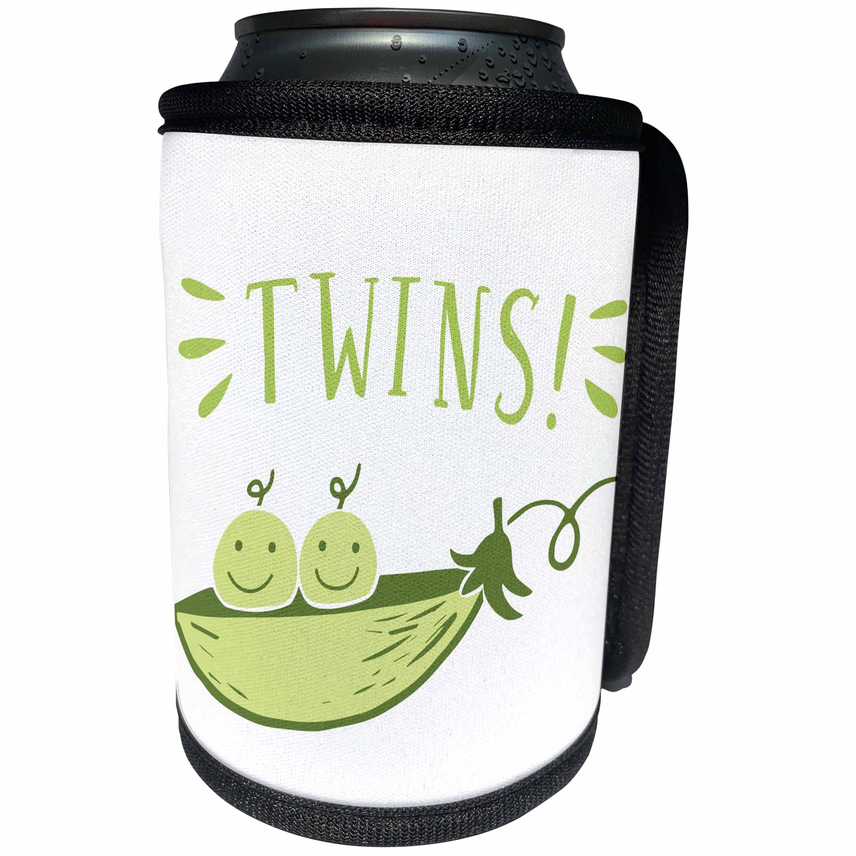 3dRose Xander inspirational quotes - Twins, picture of two peas in a pod with green lettering - Can Cooler Bottle Wrap (cc_256529)