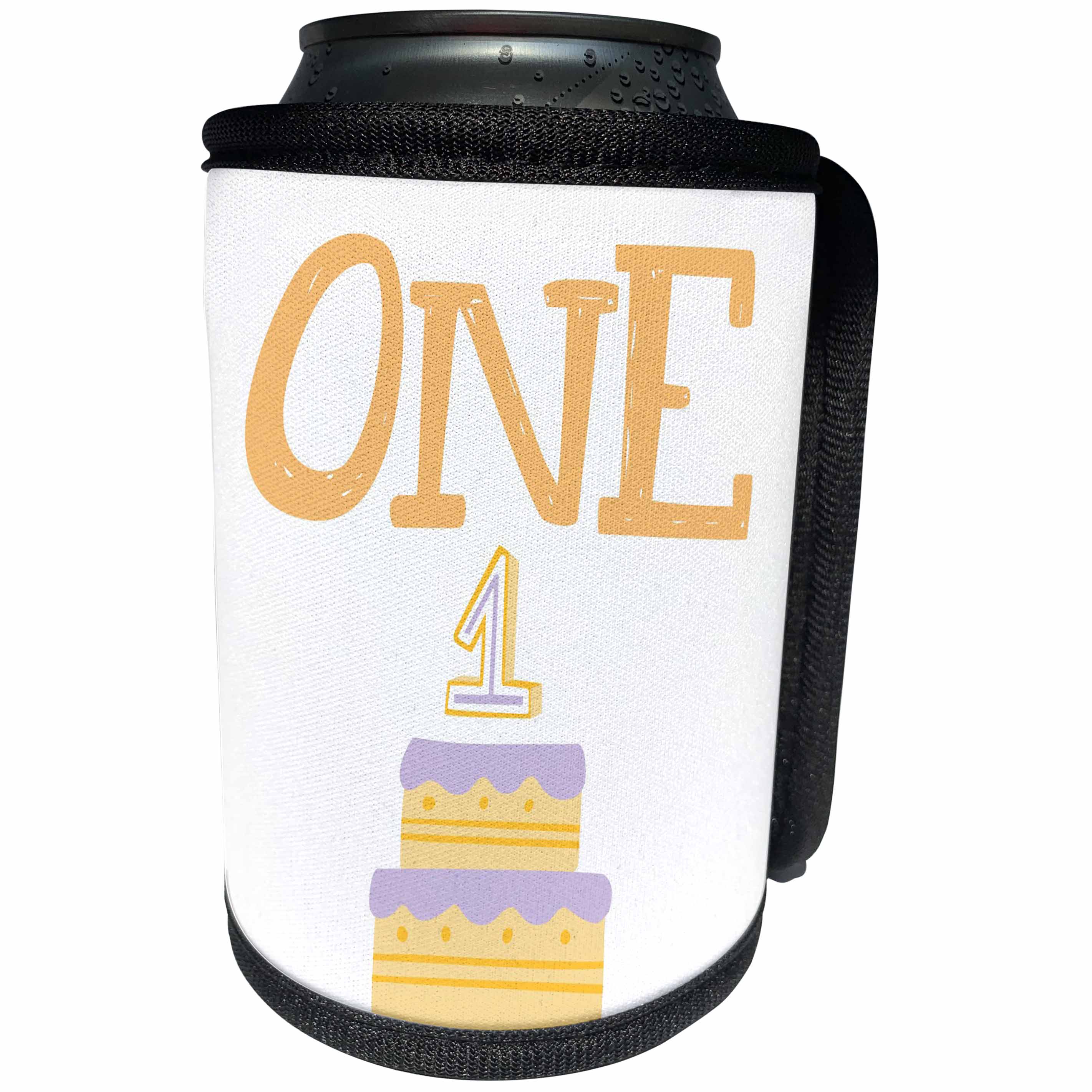 3dRose Xander inspirational quotes - One, picture of birthday cake for first birthday - Can Cooler Bottle Wrap (cc_256531)