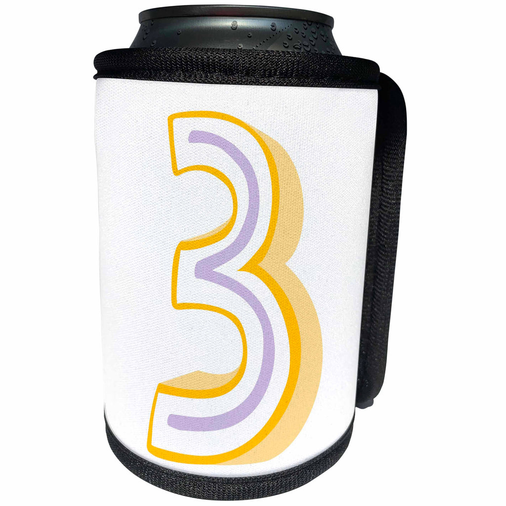 3dRose Xander inspirational quotes - Three, the number three on a white background - Can Cooler Bottle Wrap (cc_256537)