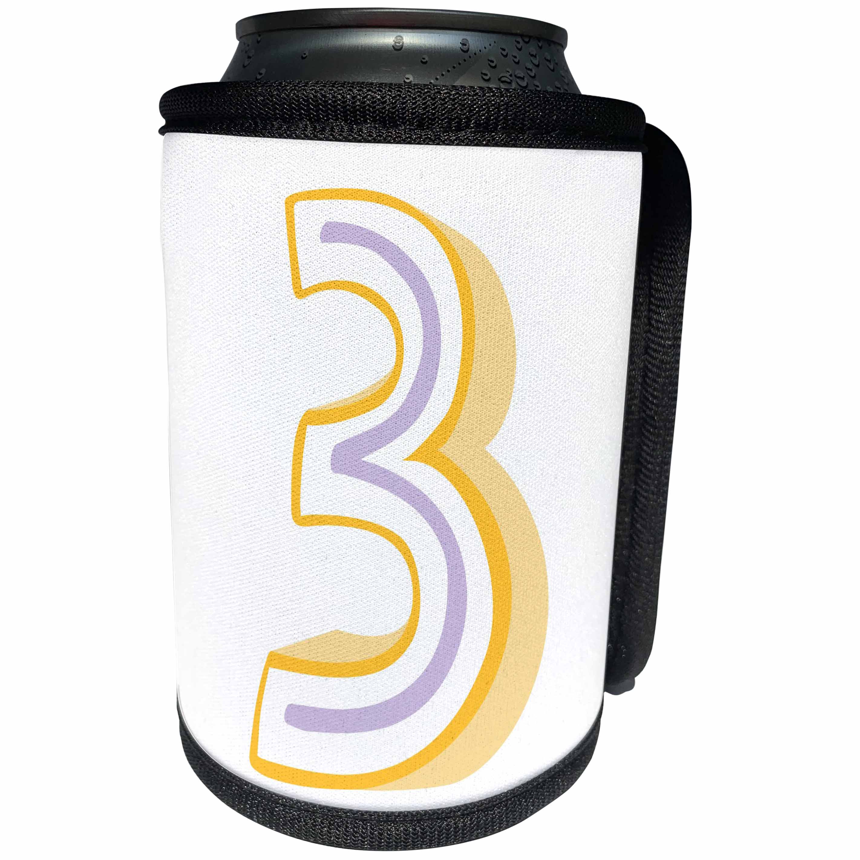 3dRose Xander inspirational quotes - Three, the number three on a white background - Can Cooler Bottle Wrap (cc_256537)