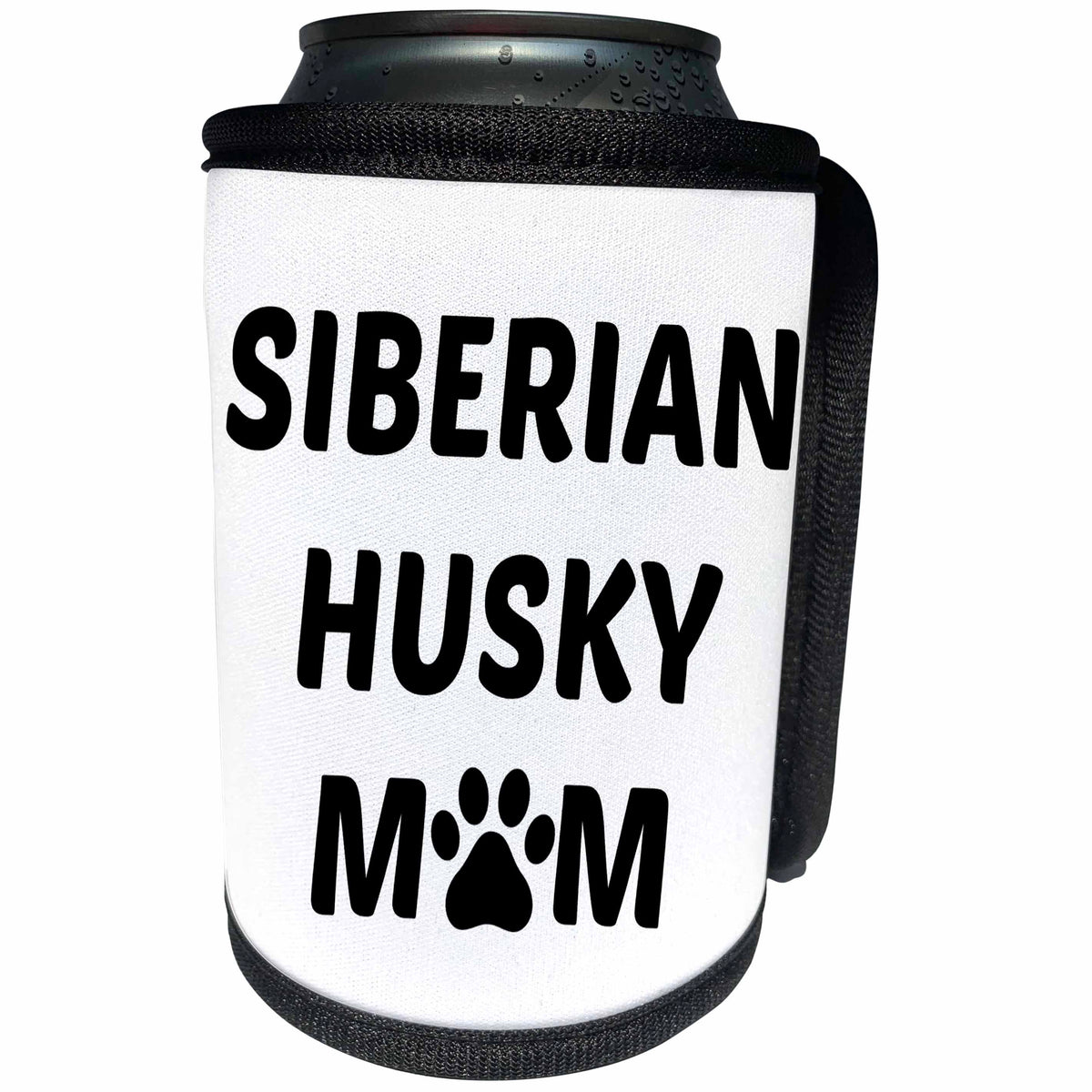 3dRose Xander animal quotes - Siberian Husky mom, picture of a dog paw on a white background - Can Cooler Bottle Wrap (cc_256560)