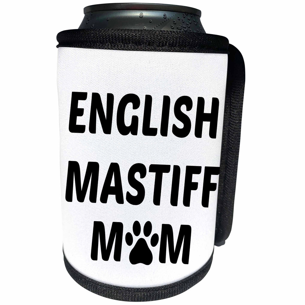 3dRose Xander animal quotes - English Mastiff mom, picture of a dog paw on a white background - Can Cooler Bottle Wrap (cc_256572)