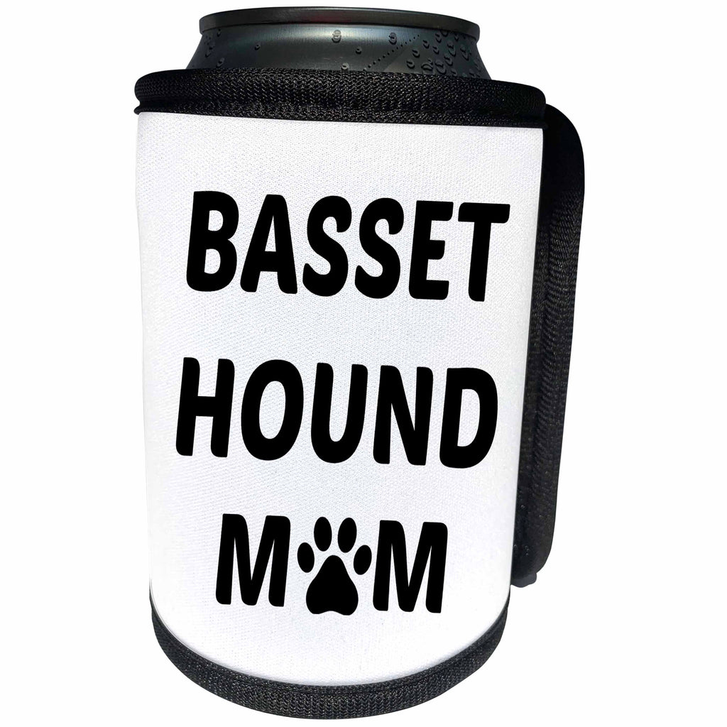 3dRose Xander animal quotes - Basset Hound mom, picture of a dog paw on a white background - Can Cooler Bottle Wrap (cc_256578)