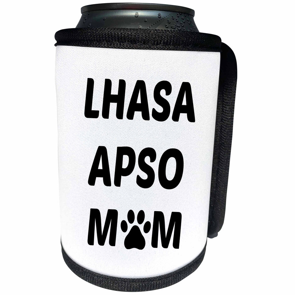 3dRose Xander animal quotes - Lhasa Apso mom, picture of a paw on a white background - Can Cooler Bottle Wrap (cc_256580)