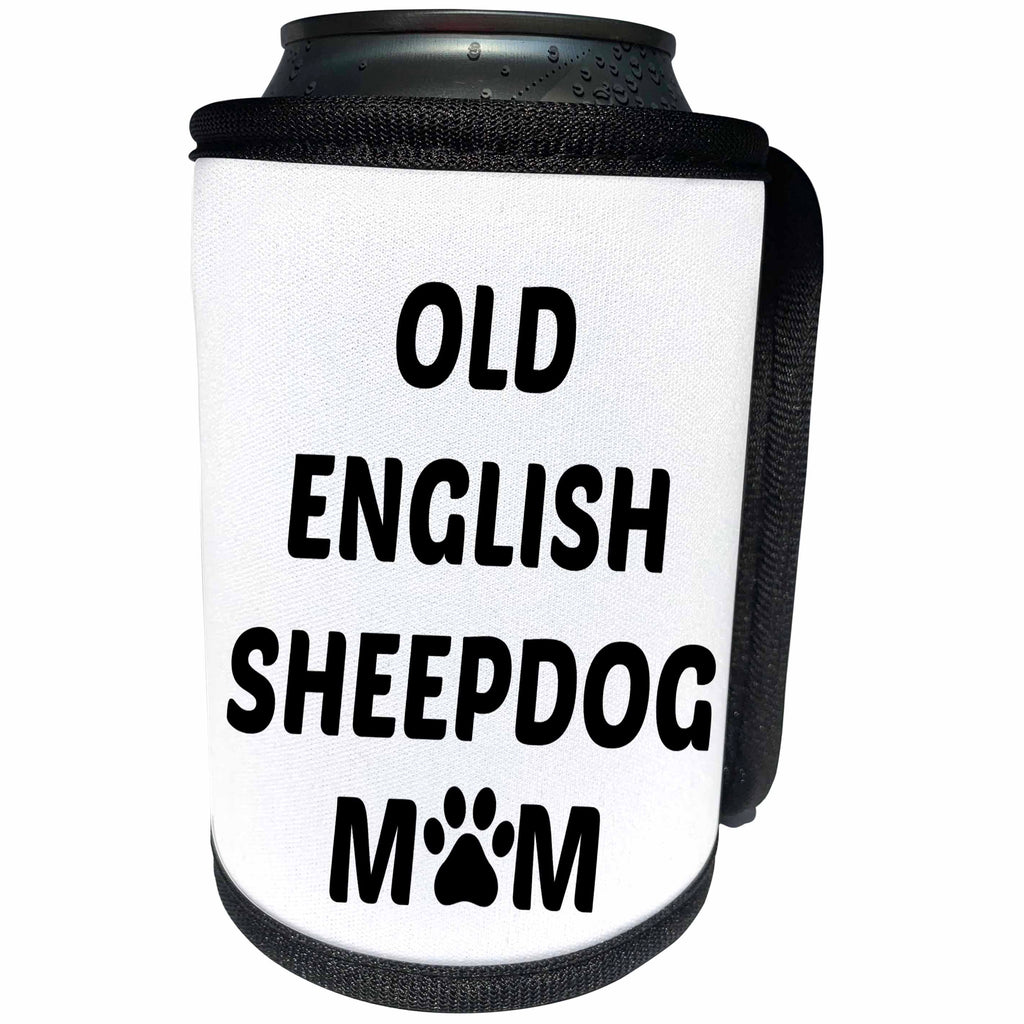 3dRose Xander animal quotes - Old English Sheepdog mom, picture of a paw on a white background - Can Cooler Bottle Wrap (cc_256589)