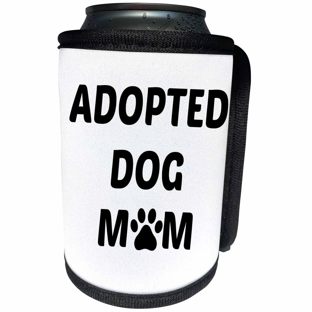 3dRose Xander animal quotes - Adopted dog mom, picture of a paw on a white background - Can Cooler Bottle Wrap (cc_256594)