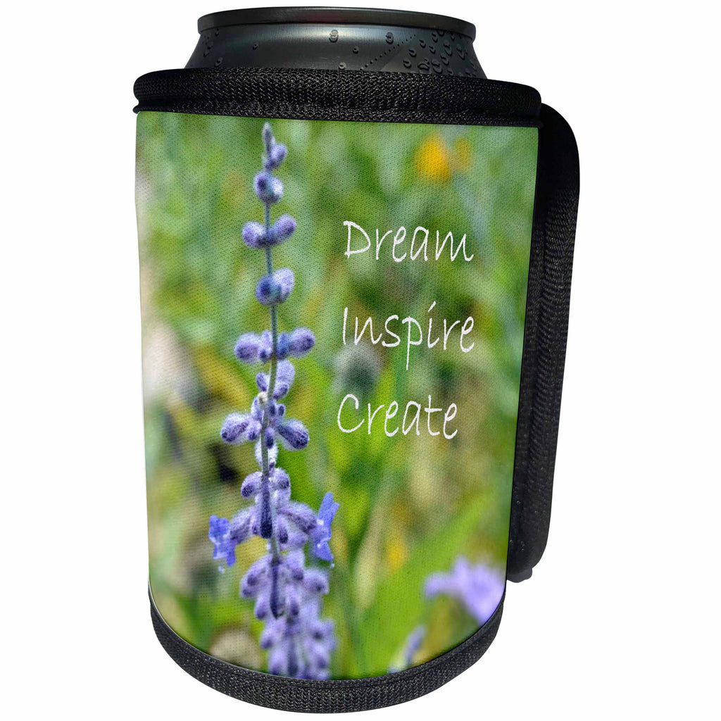 3dRose Patricia Sanders Flowers - Dream Inspire Create - Can Cooler Bottle Wrap (cc_25661)