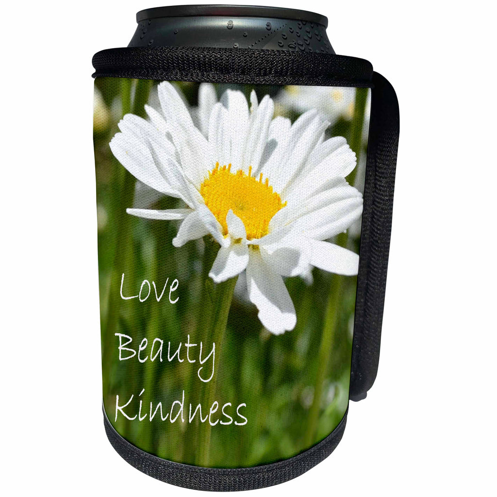 3dRose Patricia Sanders Flowers - Love Beauty Kindness - Can Cooler Bottle Wrap (cc_25662)