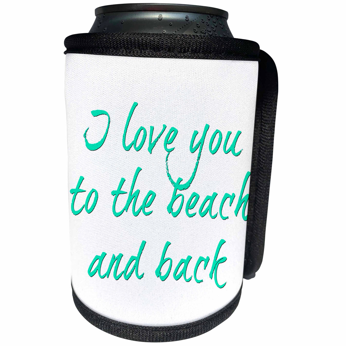3dRose BrooklynMeme Sayings - I love you to the beach and back in green - Can Cooler Bottle Wrap (cc_256622)