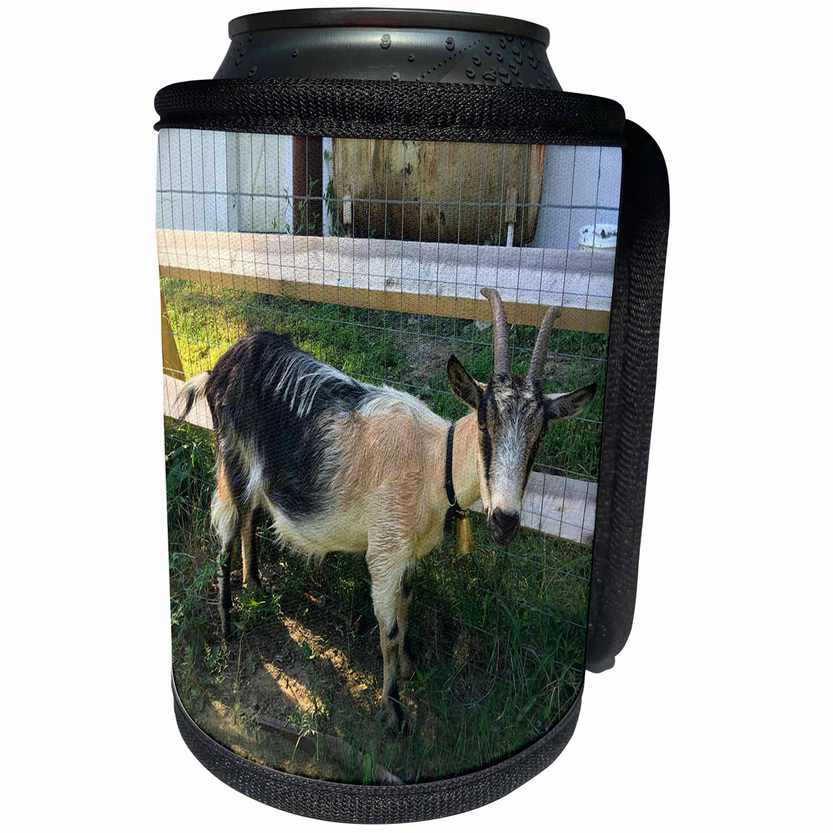 3dRose BrooklynMeme Farm Animals - Goat white and black - Can Cooler Bottle Wrap (cc_256636)