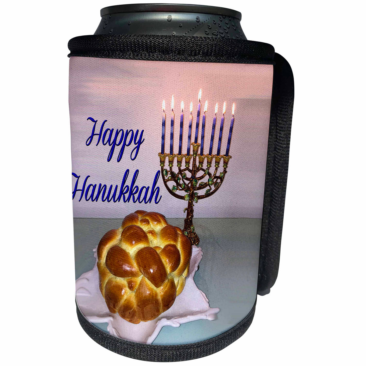 3dRose BrooklynMeme Hanukkah - Happy Hanukkah - Can Cooler Bottle Wrap (cc_256644)