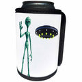 3dRose Boehm Graphics Cartoon - Cartoon Alien from Outer Space and Flying Saucer - Can Cooler Bottle Wrap (cc_256679)