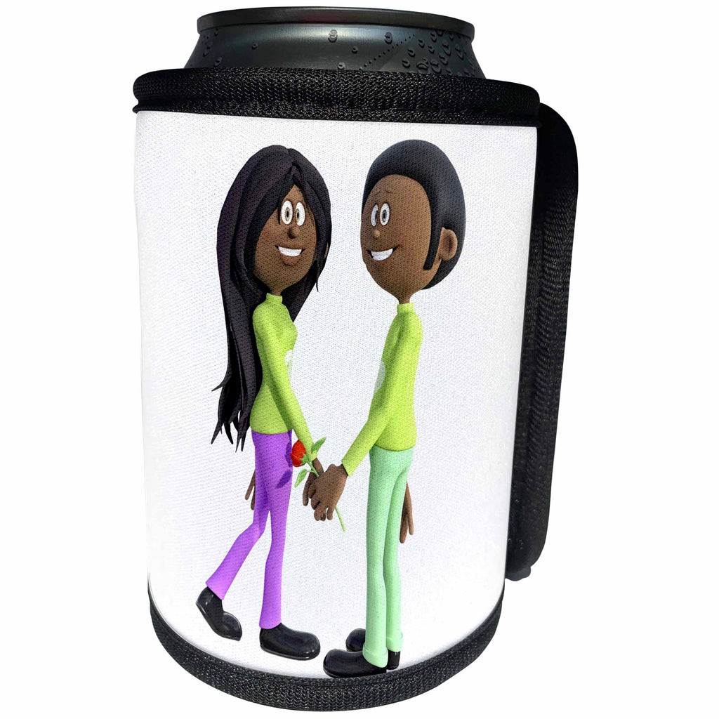 3dRose Boehm Graphics Cartoon - African American Cartoon Standing and Holding Hands - Can Cooler Bottle Wrap (cc_256689)