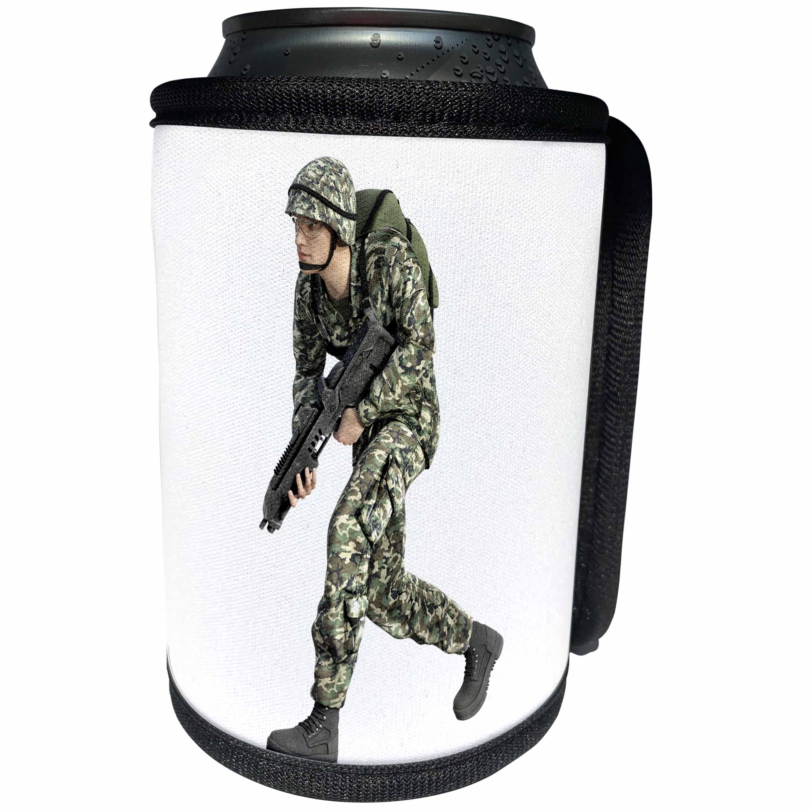 3dRose Boehm Graphics Military - Military Soldier Running to the Right With Gun - Can Cooler Bottle Wrap (cc_256711)