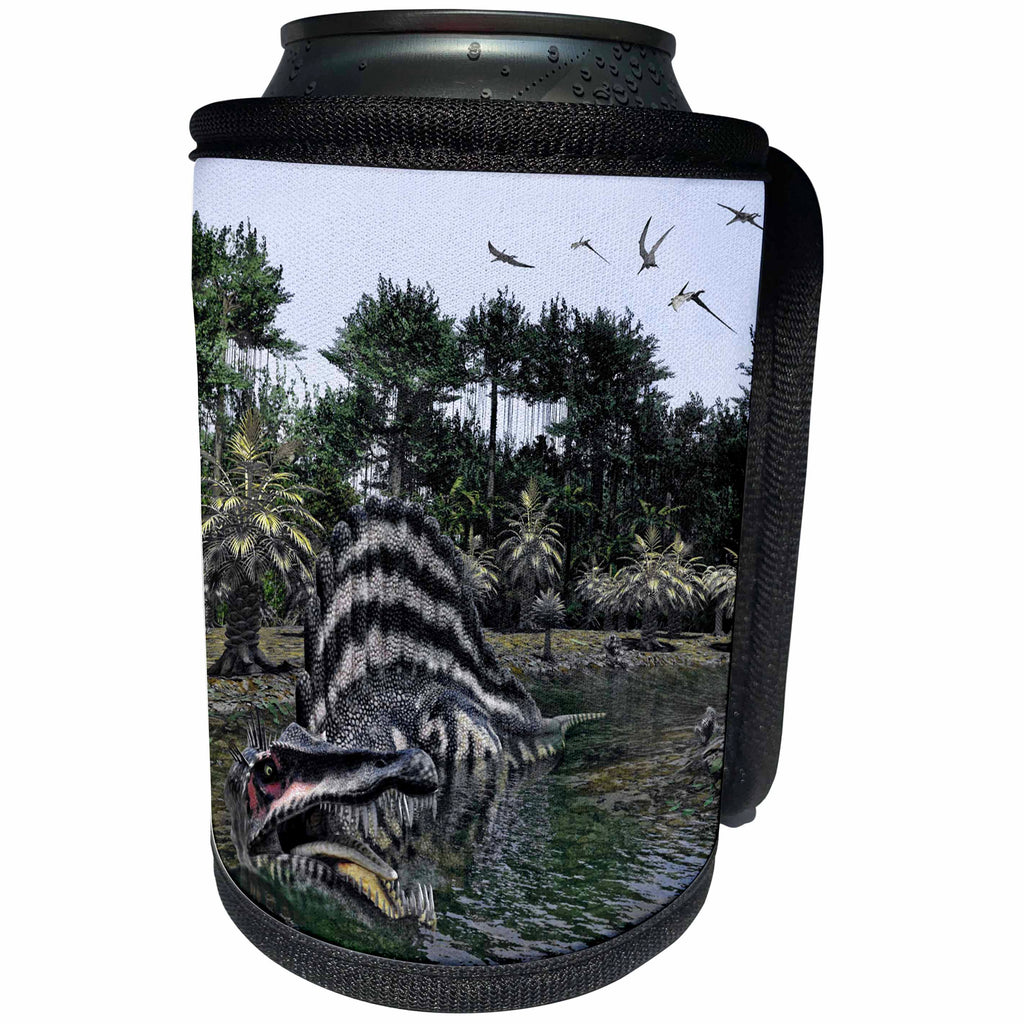 3dRose Boehm Graphics Dinosaur - Spinosaurus Dinosaur in a primitive swampy river setting - Can Cooler Bottle Wrap (cc_256718)