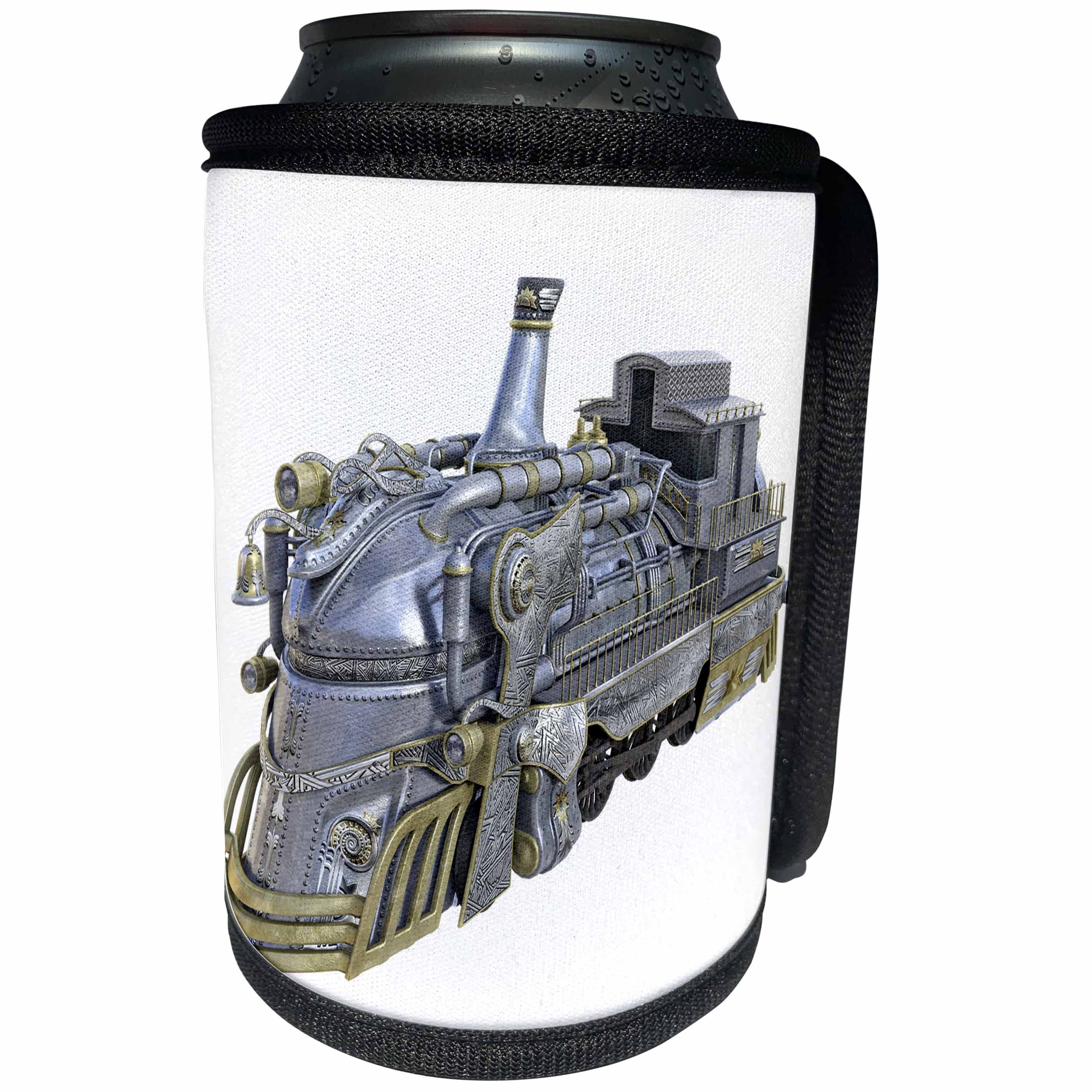 3dRose Boehm Graphics Steampunk - A Chrome and Gold Steampunk Train Engine - Can Cooler Bottle Wrap (cc_256719)