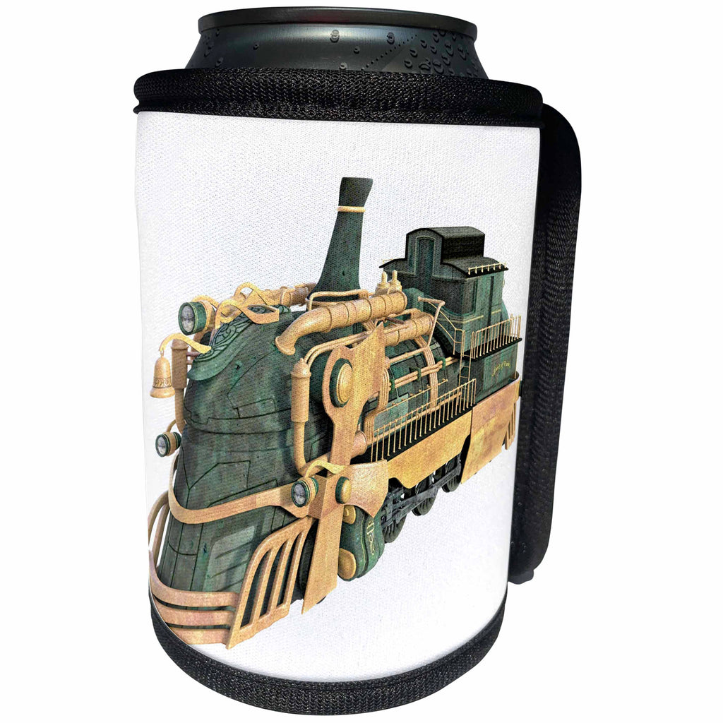 3dRose Boehm Graphics Steampunk - A Green Patina and Copper Steampunk Train Engine - Can Cooler Bottle Wrap (cc_256720)