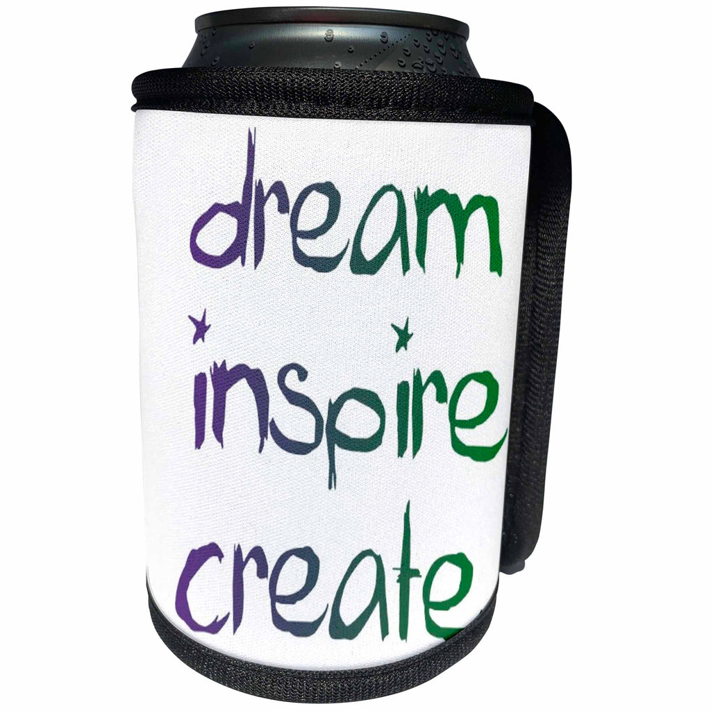 3dRose Patricia Sanders Flowers - Dream Inspire Create Words - Can Cooler Bottle Wrap (cc_25673)