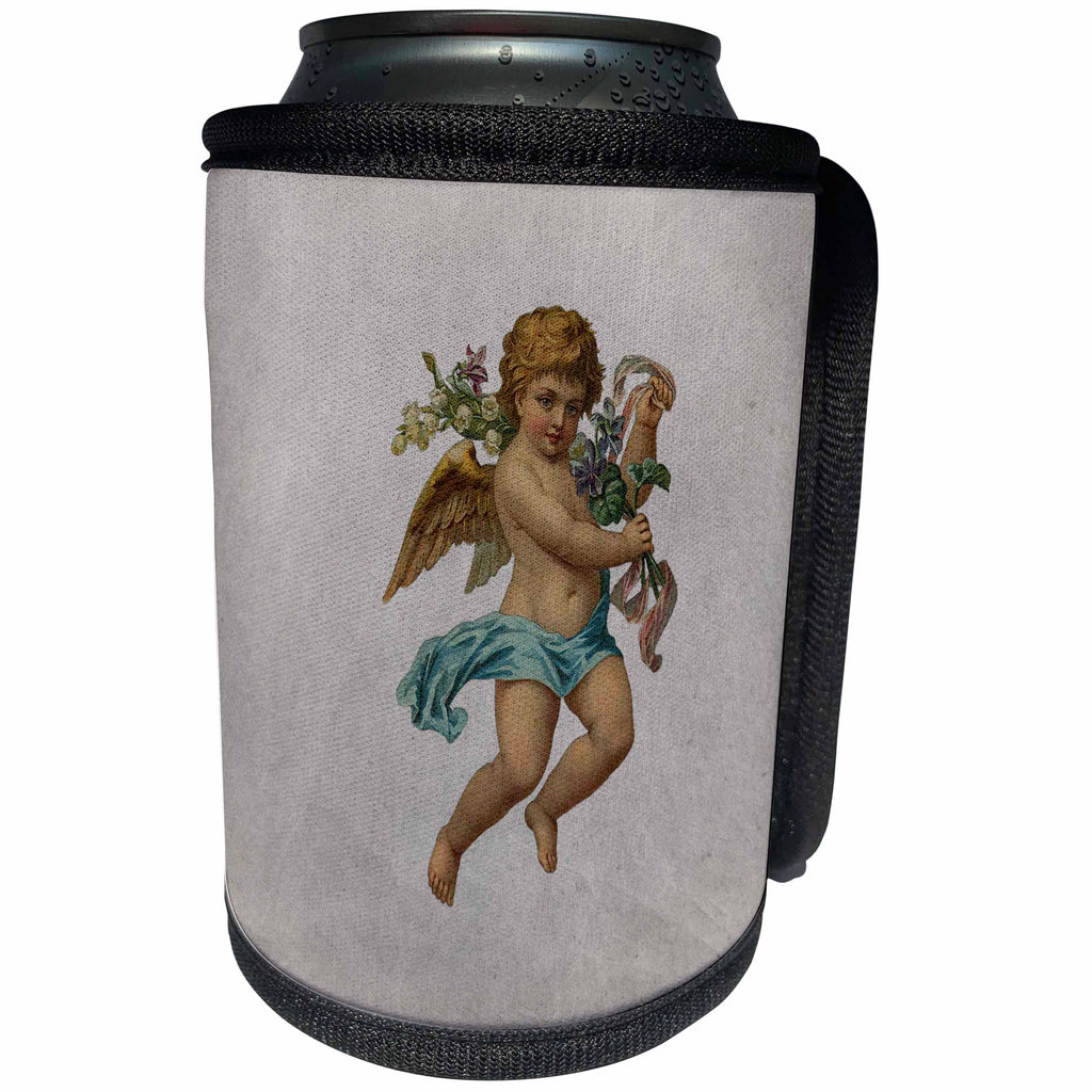 3dRose Sven Herkenrath Symbol - Vintage Putto with Flowers on White Background - Can Cooler Bottle Wrap (cc_256743)