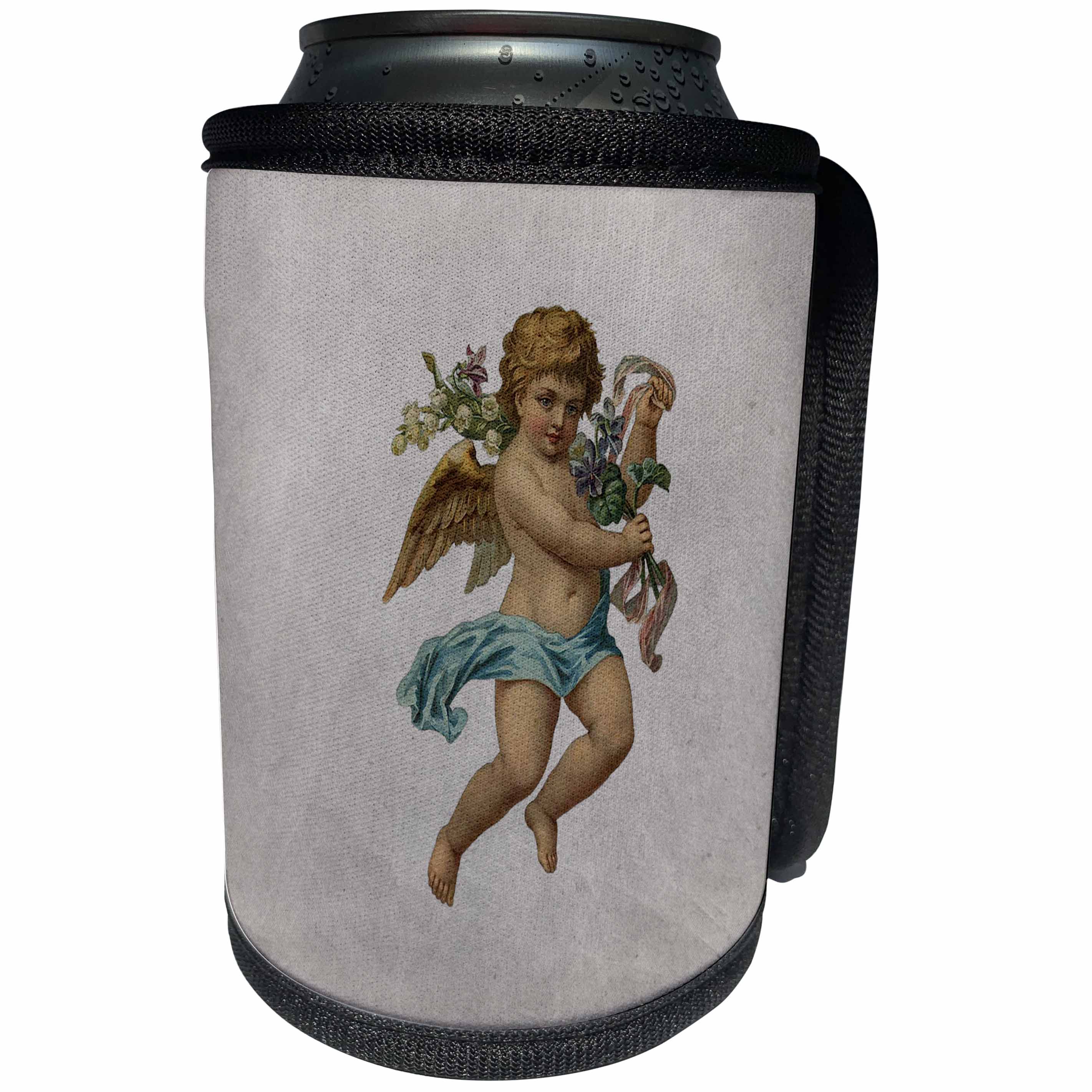 3dRose Sven Herkenrath Symbol - Vintage Putto with Flowers on White Background - Can Cooler Bottle Wrap (cc_256743)