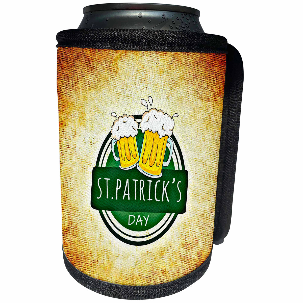 3dRose Sven Herkenrath Quotes - St. Patricks Day Beer Mugs on Brown Background - Can Cooler Bottle Wrap (cc_256748)