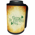 3dRose Sven Herkenrath Quotes - Happy St. Patricks Day Quote Cloverleaf on Brown Background - Can Cooler Bottle Wrap (cc_256750)